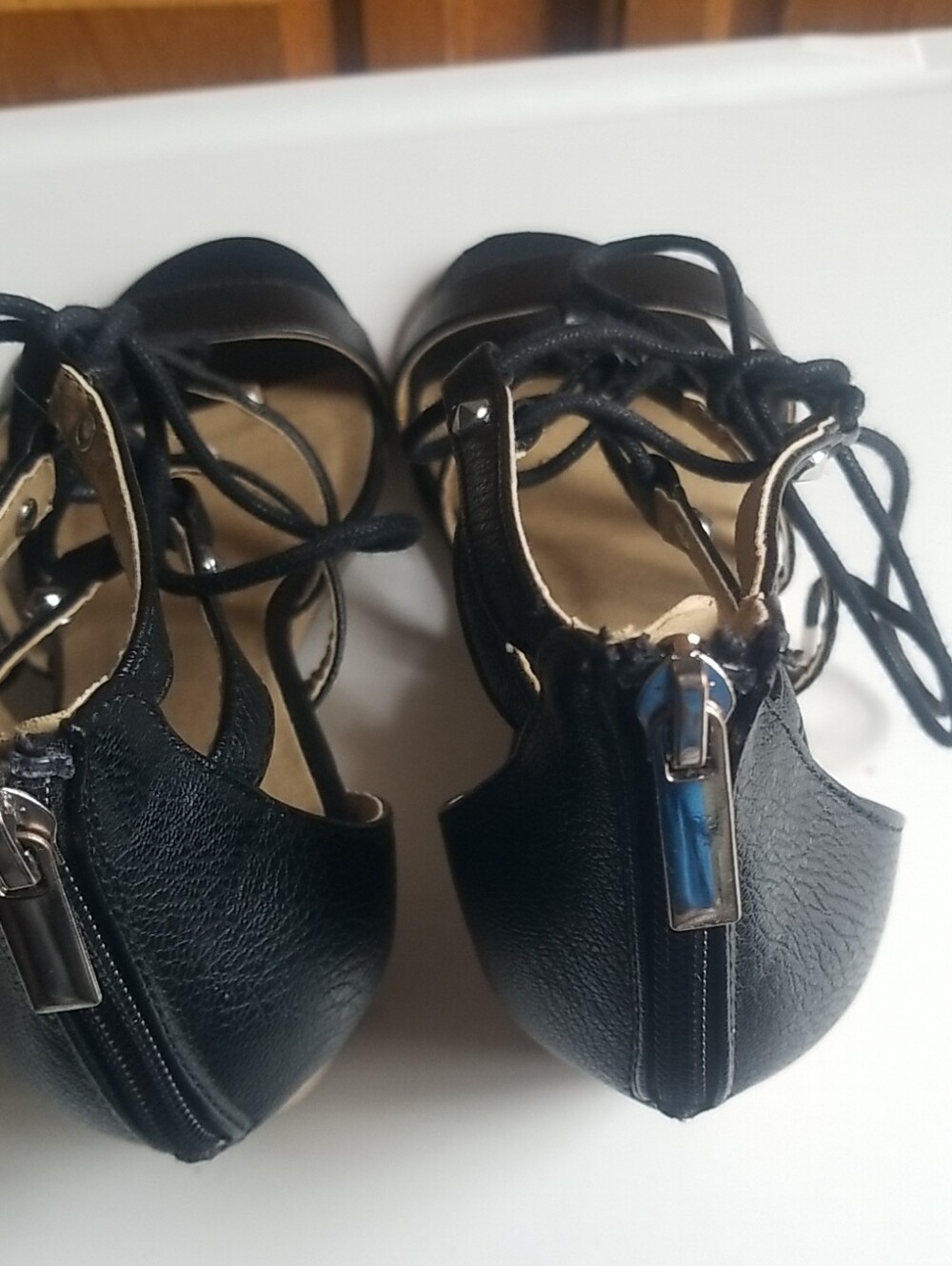 Women Black Lace-Up  Heel Sandals
